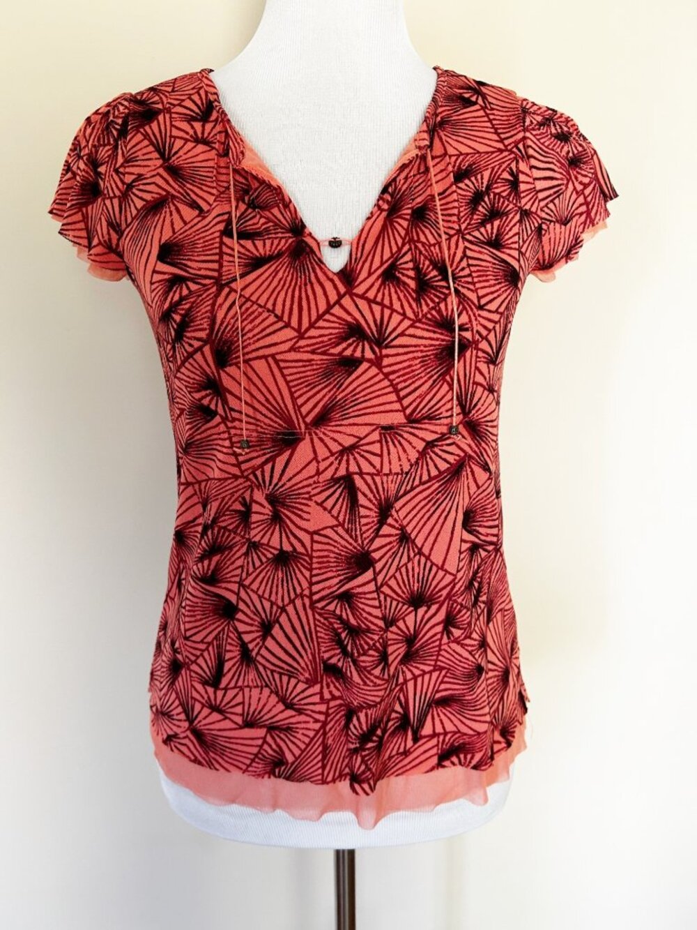 Y2K Calvin Klein Nylon Pink Patterned Top Boho Festival Spring Size Petite Small